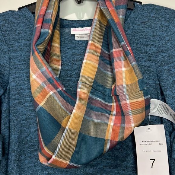 BONNIE JEAN BLUE DRESS WITH PLAID SCARF - Picture 3 of 6